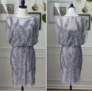 EUC Aidan Mattox Bateau Neckline Knee-LengthDress Ice Violet Silver Sequin 6
